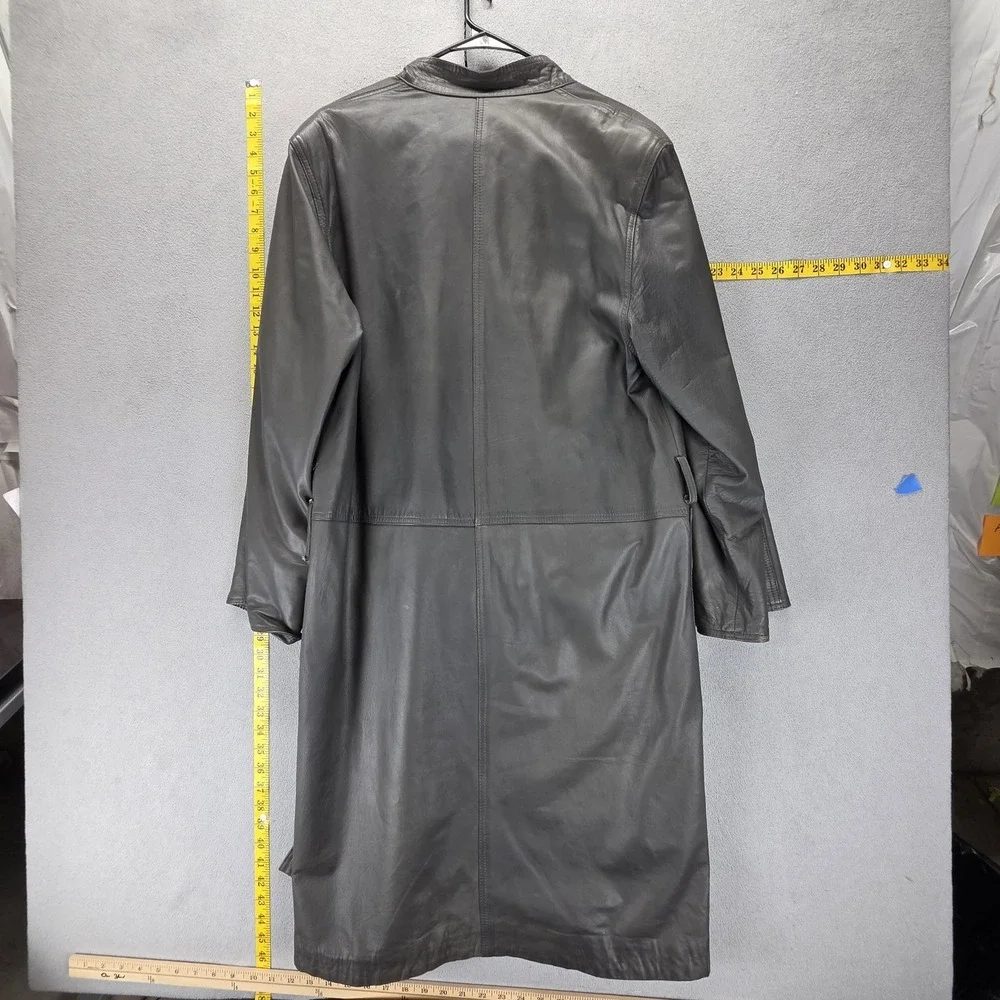 Vintage Burberrys Jacket Womens Gray Leather Long Overcoat Button Lined Trench - Picture 2 of 13
